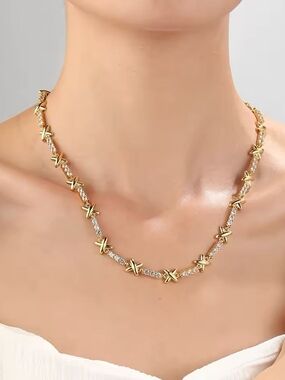 Gold Crystal X-Link Necklace